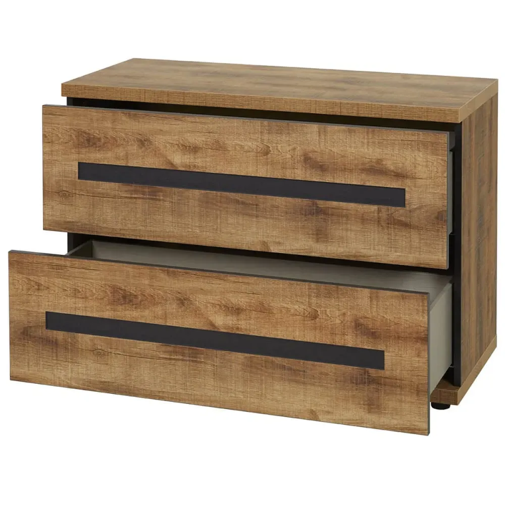 Illustration numéro 3 du produit Commode  2 tiroirs effet bois et béton anthracite