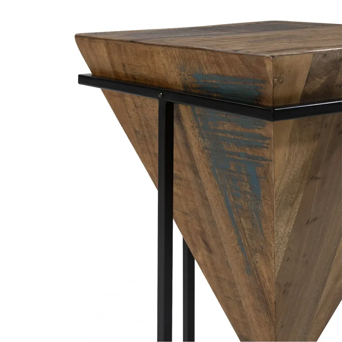 Illustration numéro 3 du produit Table  d'appoint h.68cm pyramide inversée bois massif et métal noir