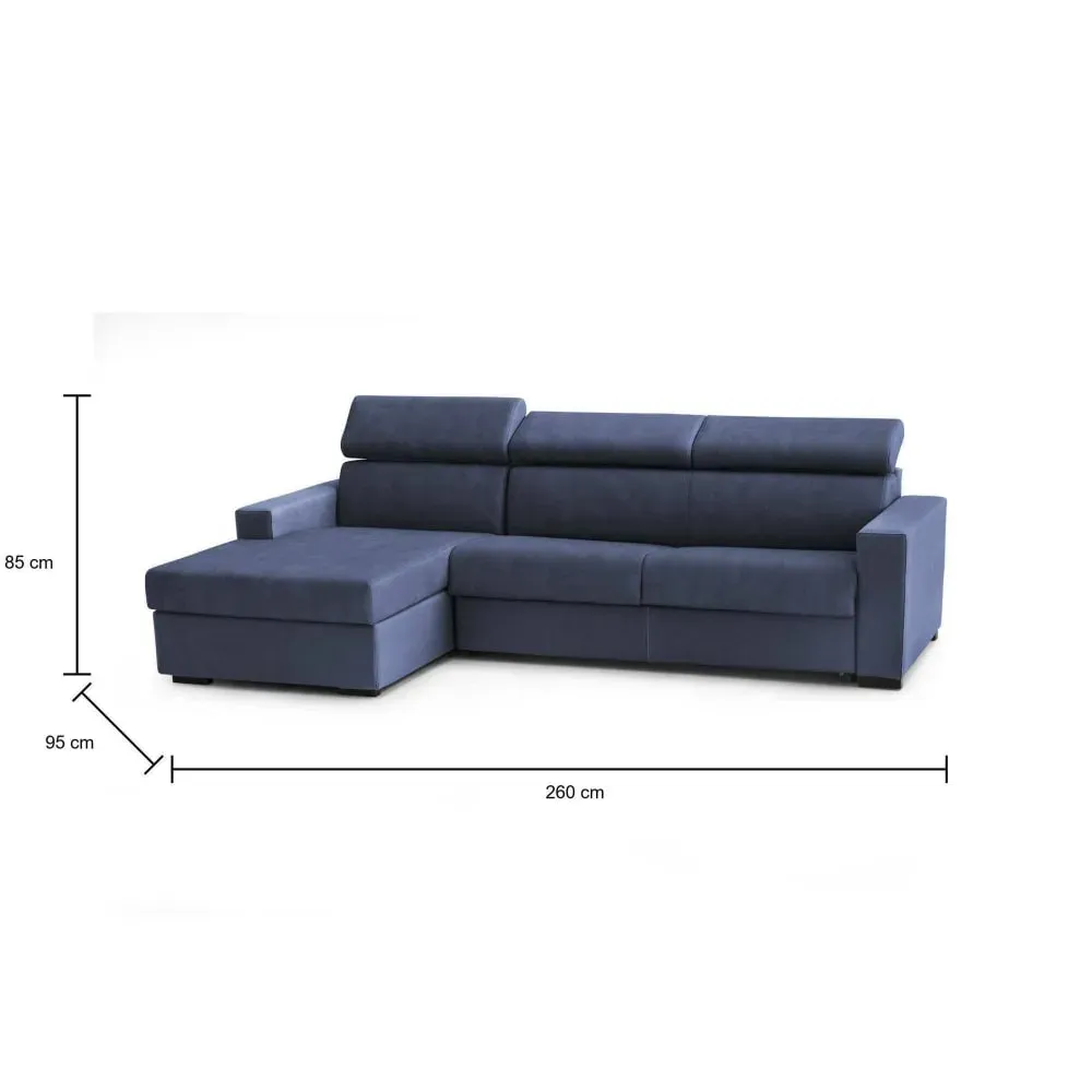 Illustration numéro 3 du produit Canapé d'angle convertible en tissu bleu 260x95h85 cm