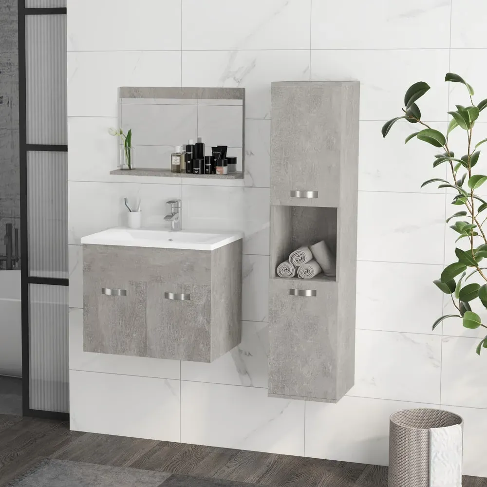 Illustration numéro 3 du produit Ensemble 3 meubles salle de bain avec vasque aspect béton ciré