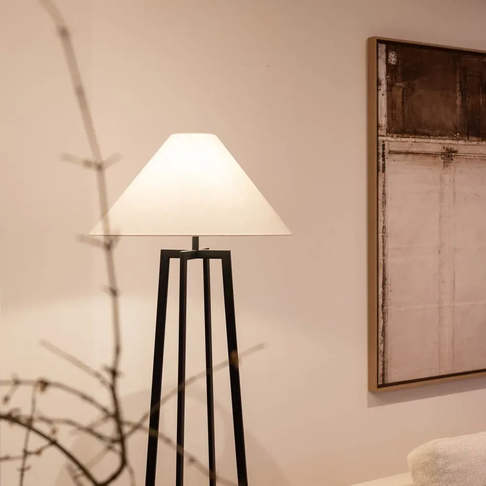 Illustration numéro 3 du produit Lampadaire, métal et lin, noir et blanc, hauteur 148 cm