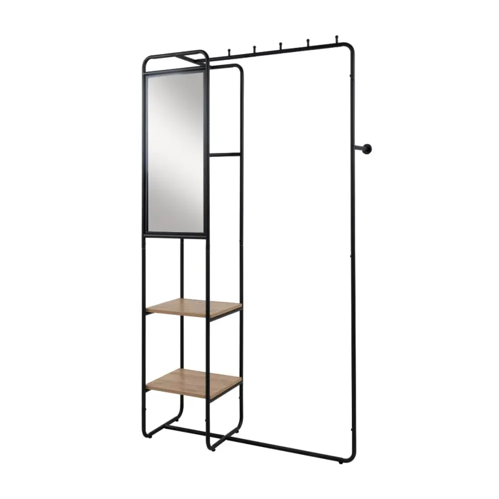 Illustration numéro 3 du produit Vestiaire en métal laqué 6 crochets avec miroir H185 cm - Noir