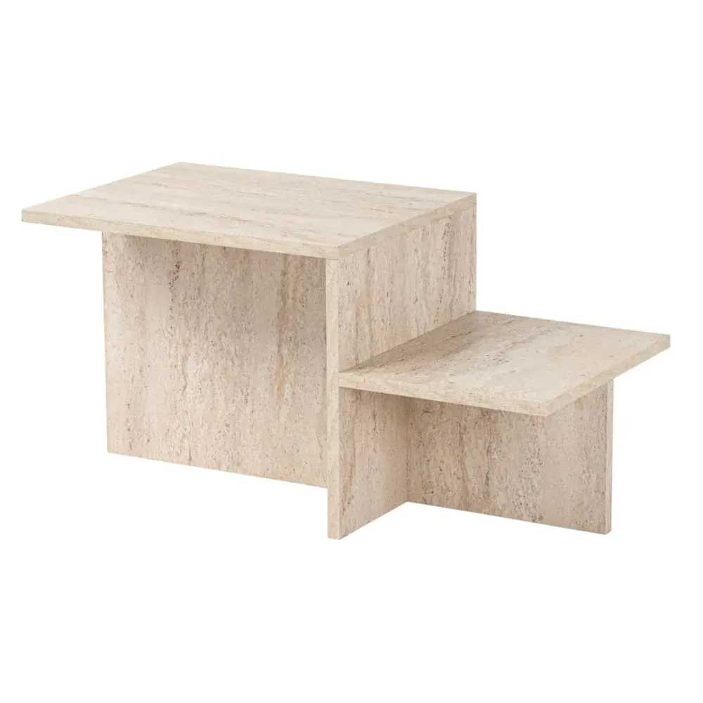 Illustration numéro 3 du produit Table basse 2 niveaux L77 cm - Effet Travertin