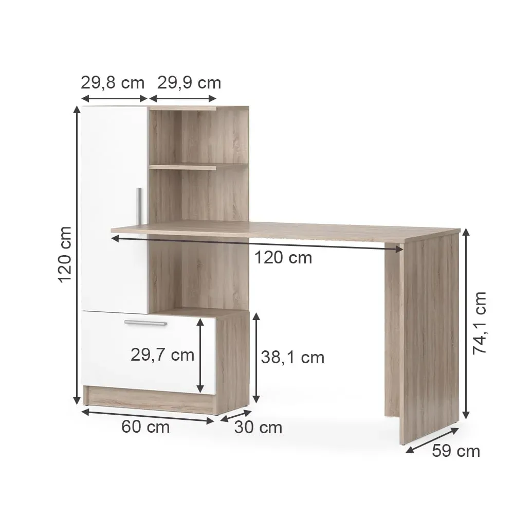 Illustration numéro 3 du produit Bureau, Sonoma/blanc 150 x 120.1cm