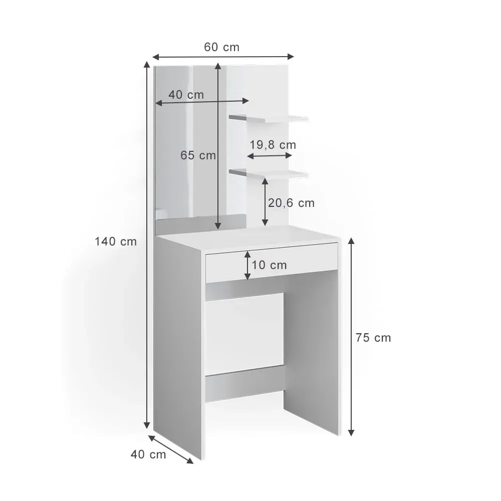 Illustration numéro 3 du produit Coiffeuse , Blanc 60 x 140cm