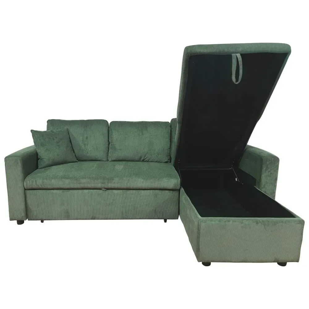 Illustration numéro 3 du produit Canapé d'angle convertible 3 places en velours côtelé vert