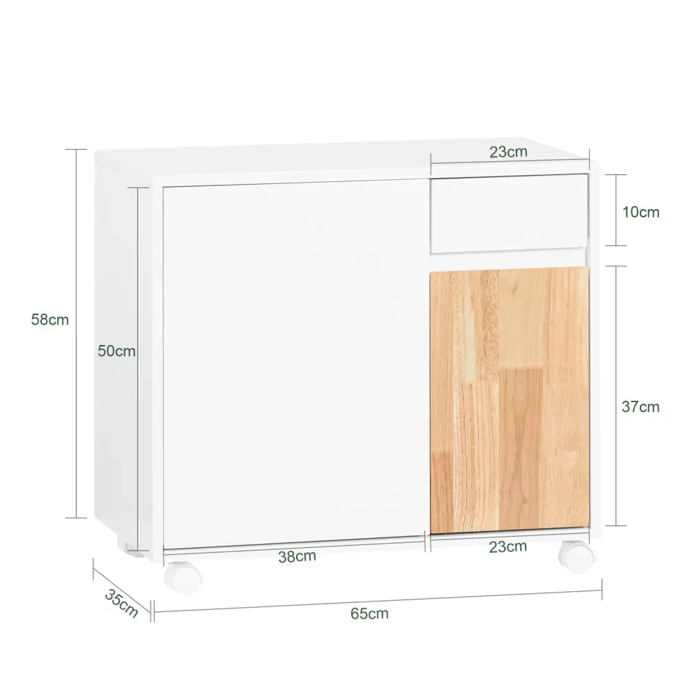 Illustration numéro 3 du produit Caisson de bureau à roulettes avec tiroir et portes effet bois blanc