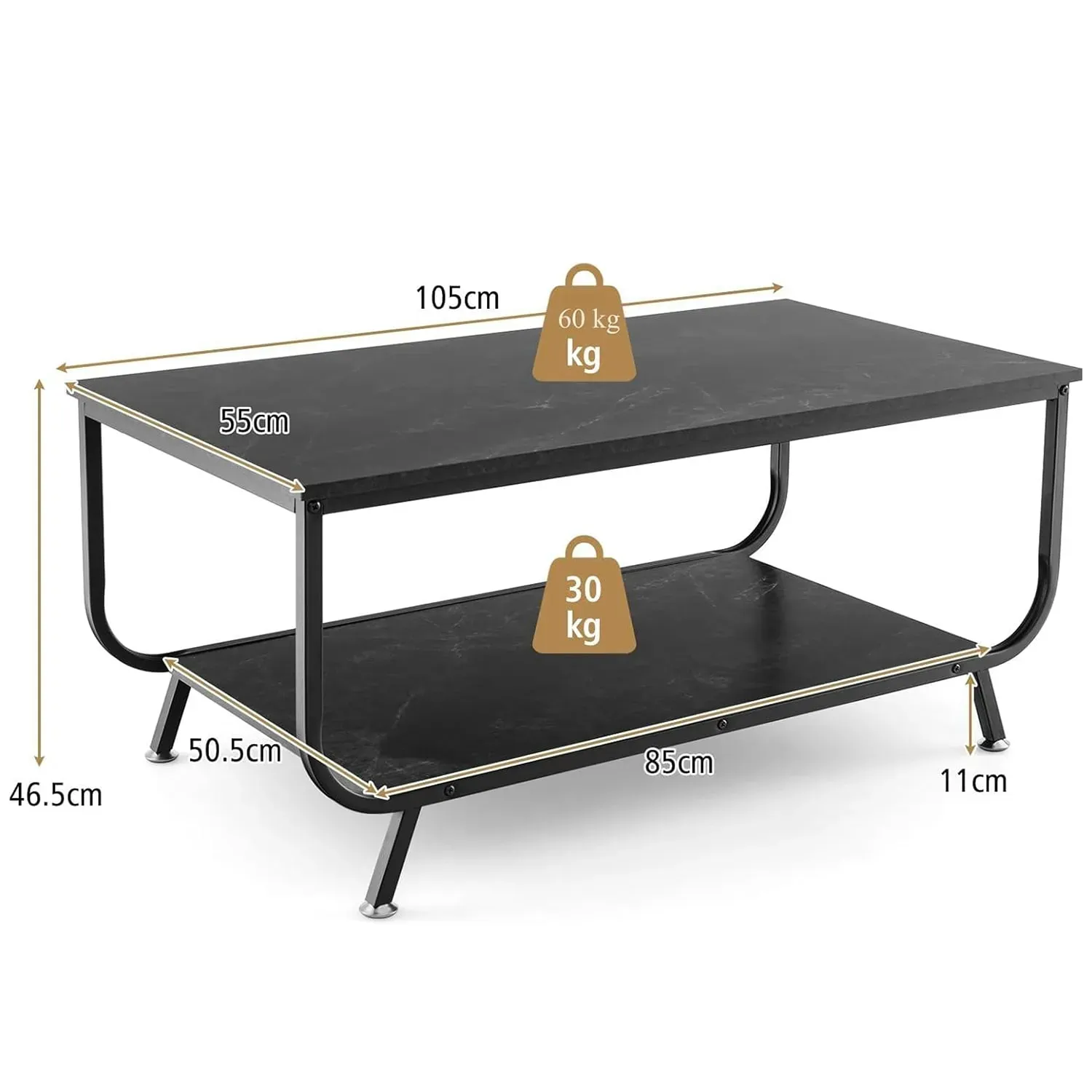 Illustration numéro 3 du produit Table basse salon avec plateau spacieux  noir 105x55x46,5cm