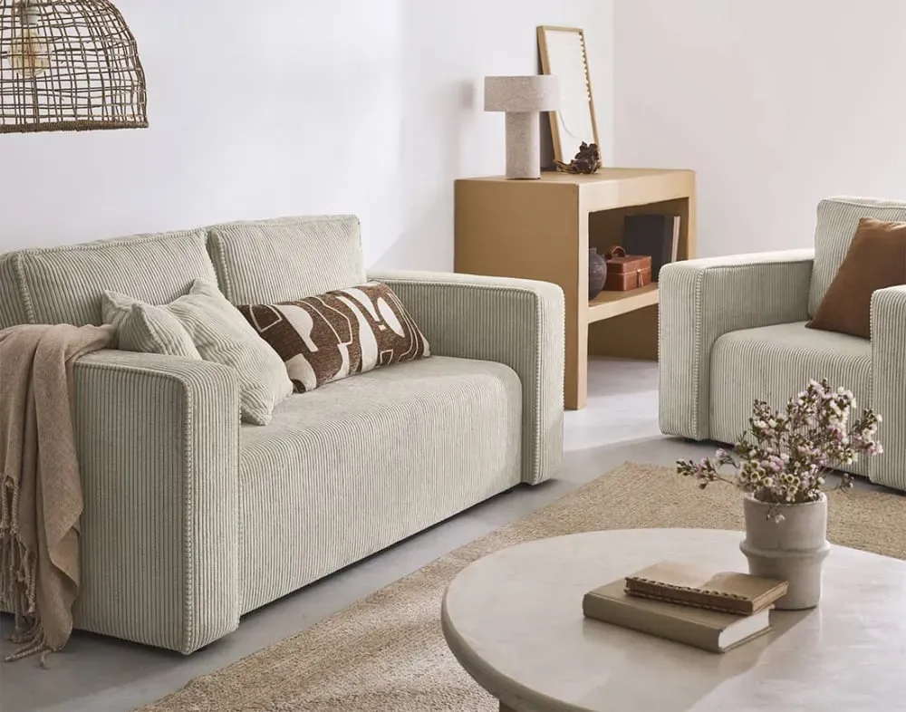 Illustration numéro 3 du produit Canapé droit 2 places en velours côtelé beige