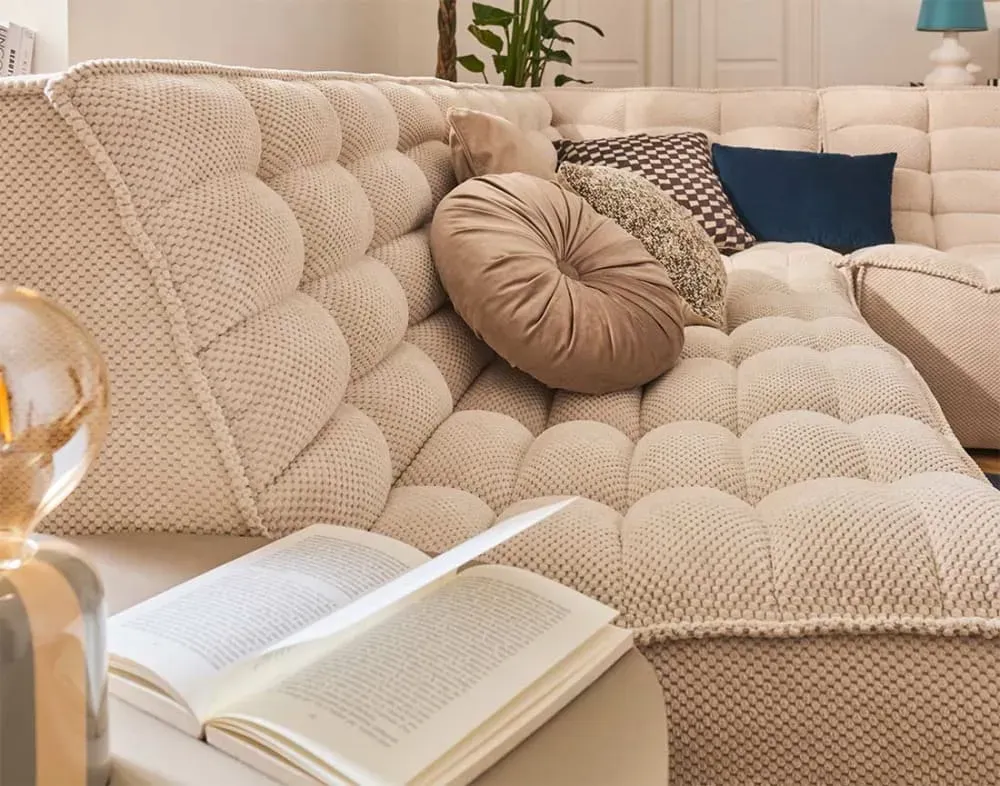 Illustration numéro 3 du produit Canapé modulable 4 places angle réversible en velours texturé beige