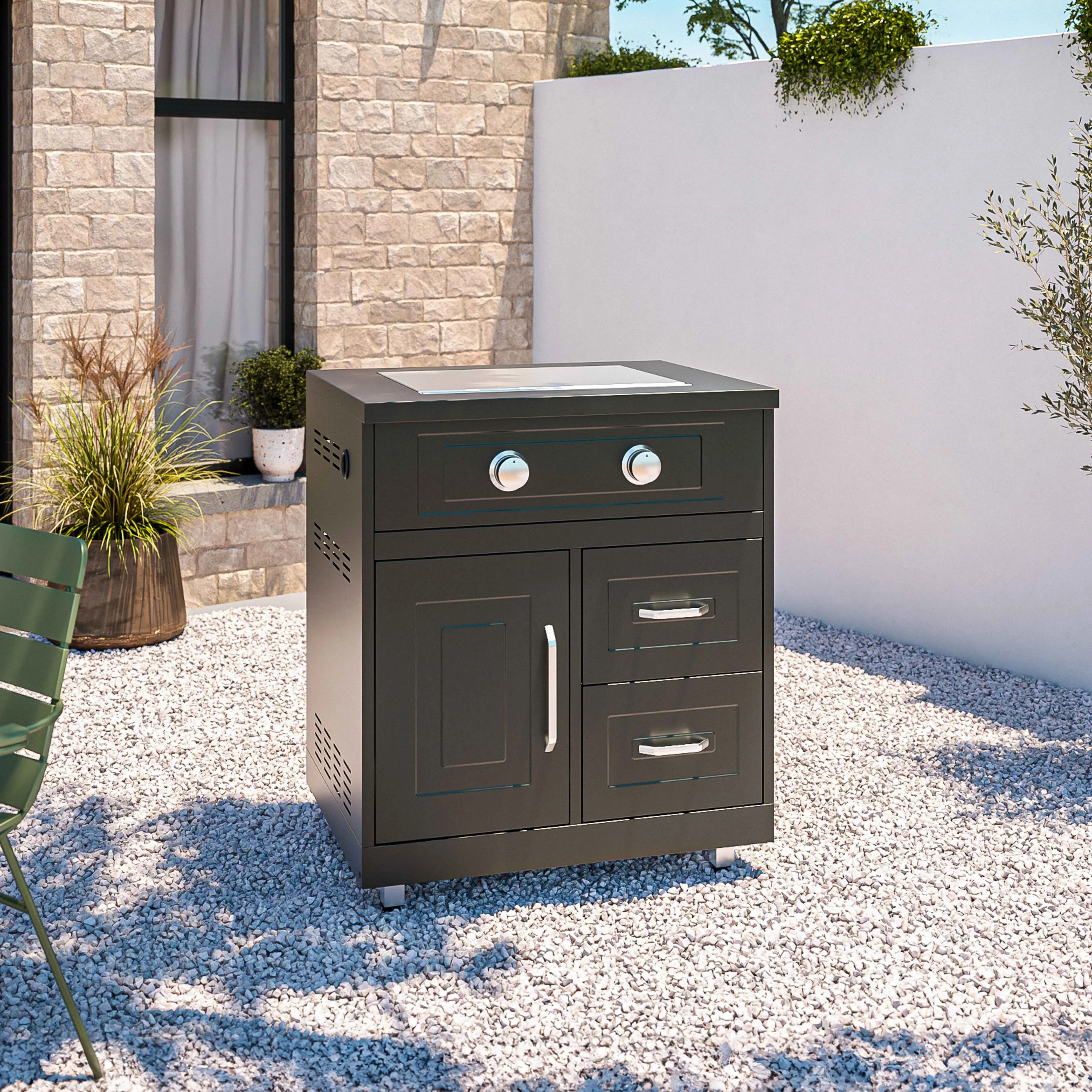 Illustration numéro 3 du produit Cuisine d'extérieur 4 éléments avec gazinière noir