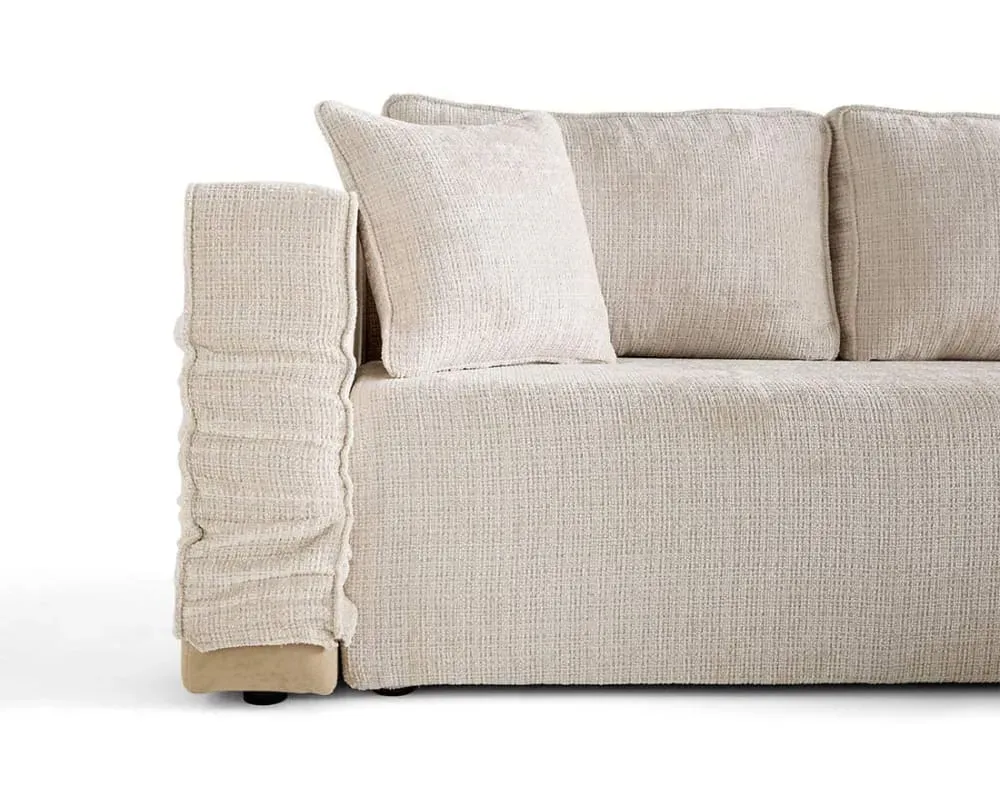 Illustration numéro 3 du produit Canapé d'angle réversible 4 places en velours texturé beige