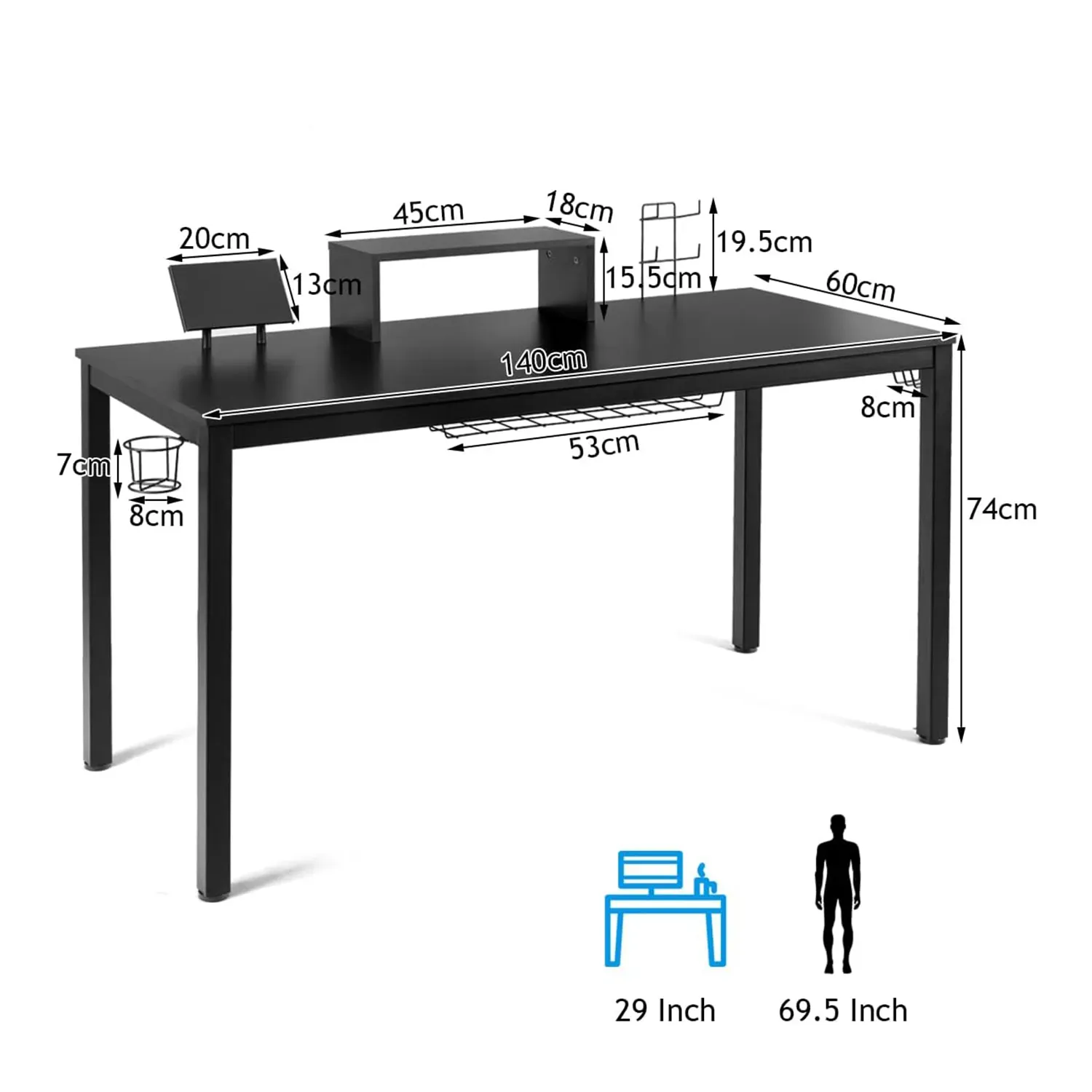 Illustration numéro 3 du produit Bureau gaming noir 140x60cm
