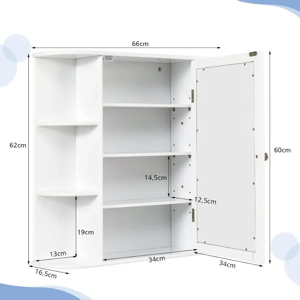 Illustration numéro 3 du produit Meuble mural avec miroir de salle de bain blanc 65 x 17 x 63cm