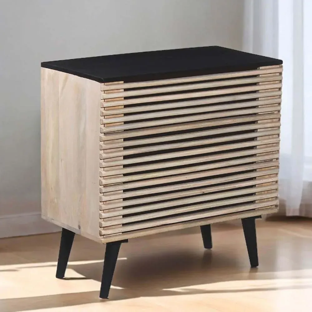 Illustration numéro 3 du produit Commode  3 tiroirs en manguier massif et noir façades ajourées