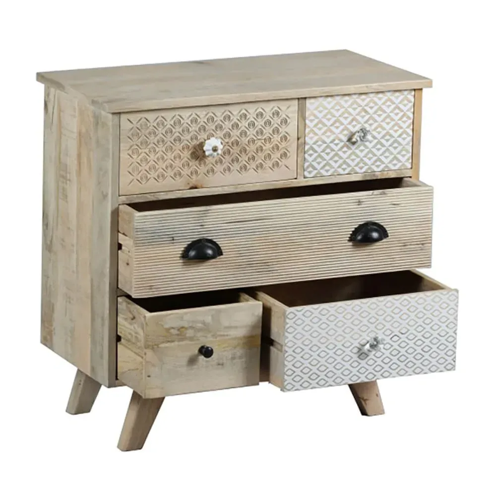 Illustration numéro 3 du produit Commode  5 tiroirs en manguier massif clair