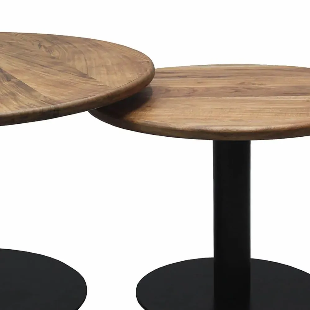 Illustration numéro 3 du produit Lot  de 2 tables plateau manguier massif pieds métal noir