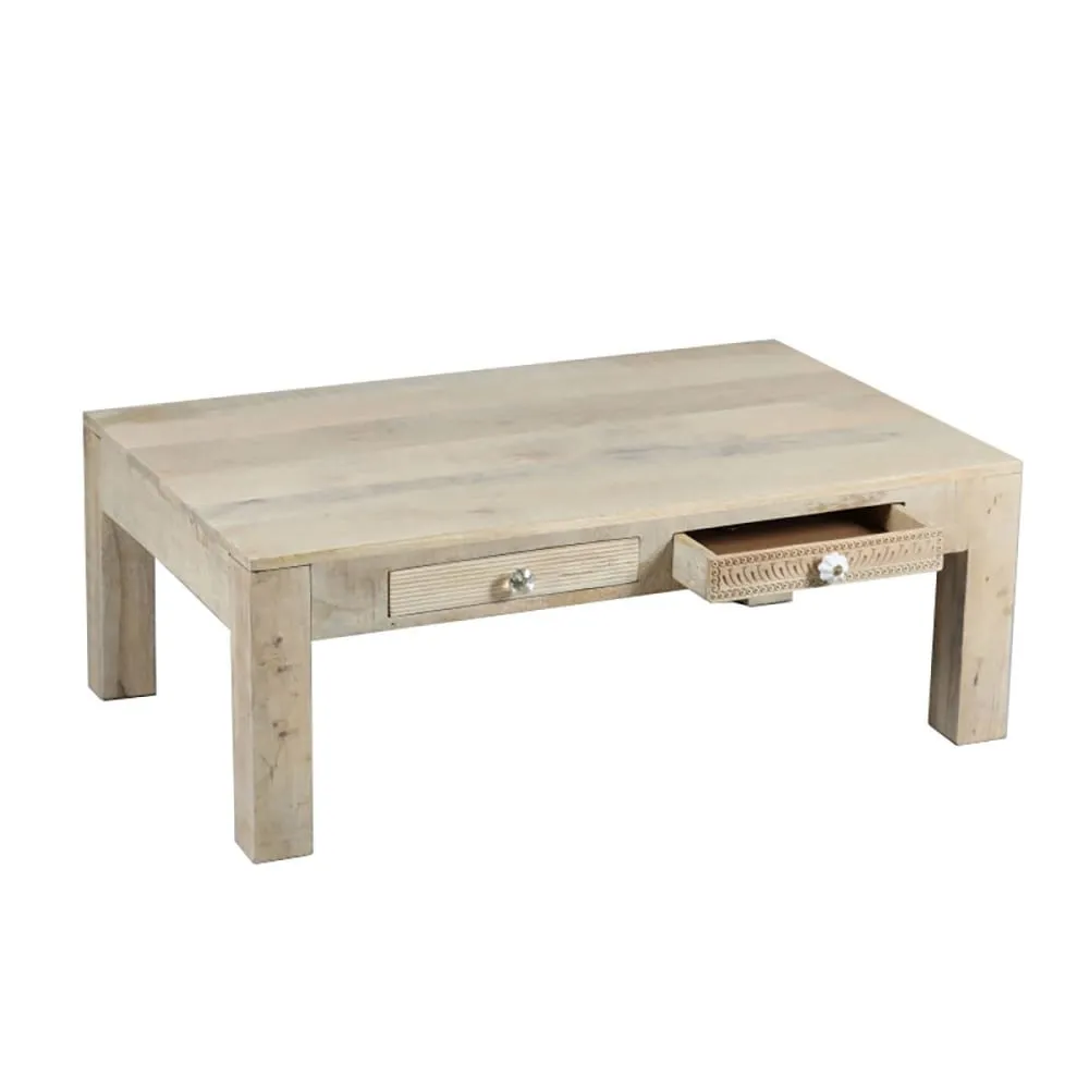 Illustration numéro 3 du produit Table basse 2 tiroirs en manguier massif clair