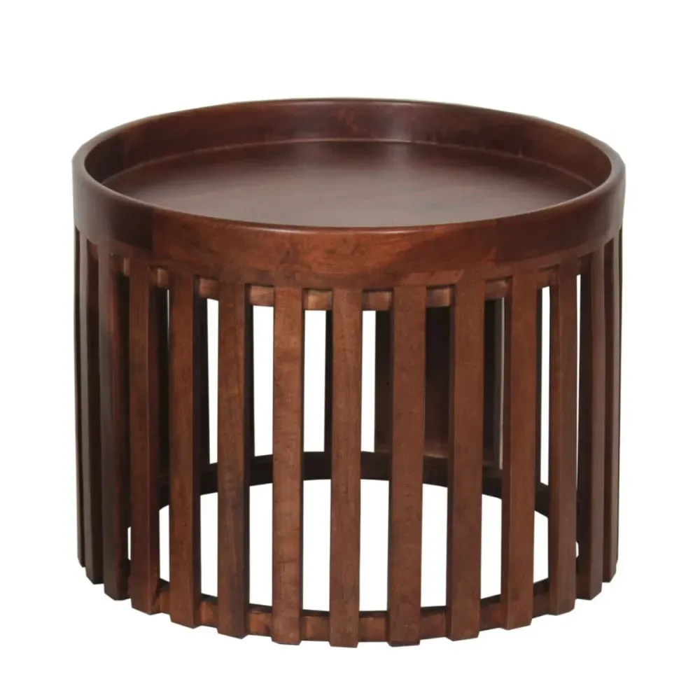 Illustration numéro 3 du produit Lot  de 2 tables en manguier massif vernis teinté noyer