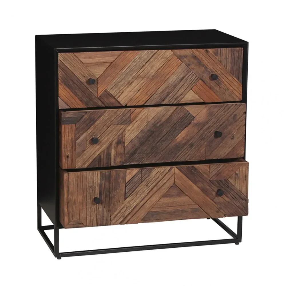 Illustration numéro 3 du produit Meuble  d'entrée 3 tiroirs en métal noir et bois recyclé