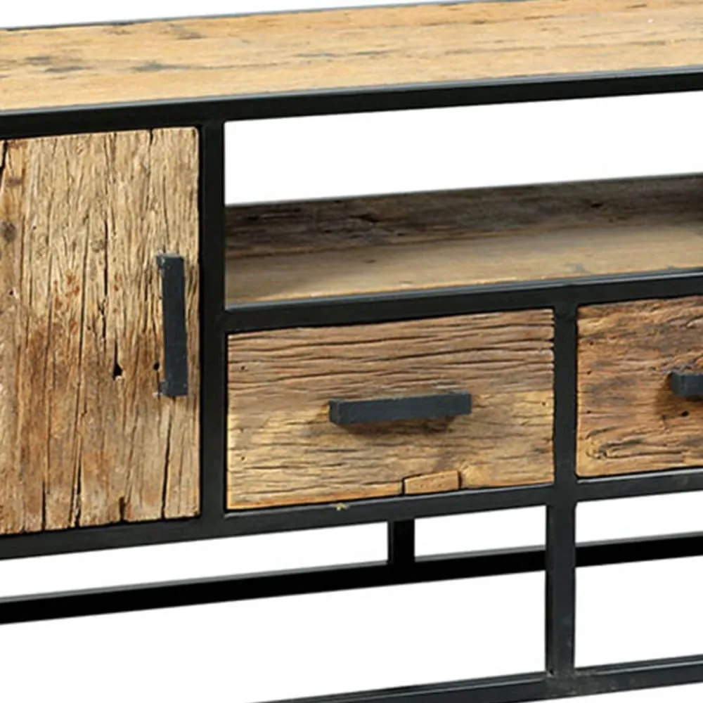 Illustration numéro 3 du produit Meuble  tv 2 portes 2 tiroirs en teck recyclé