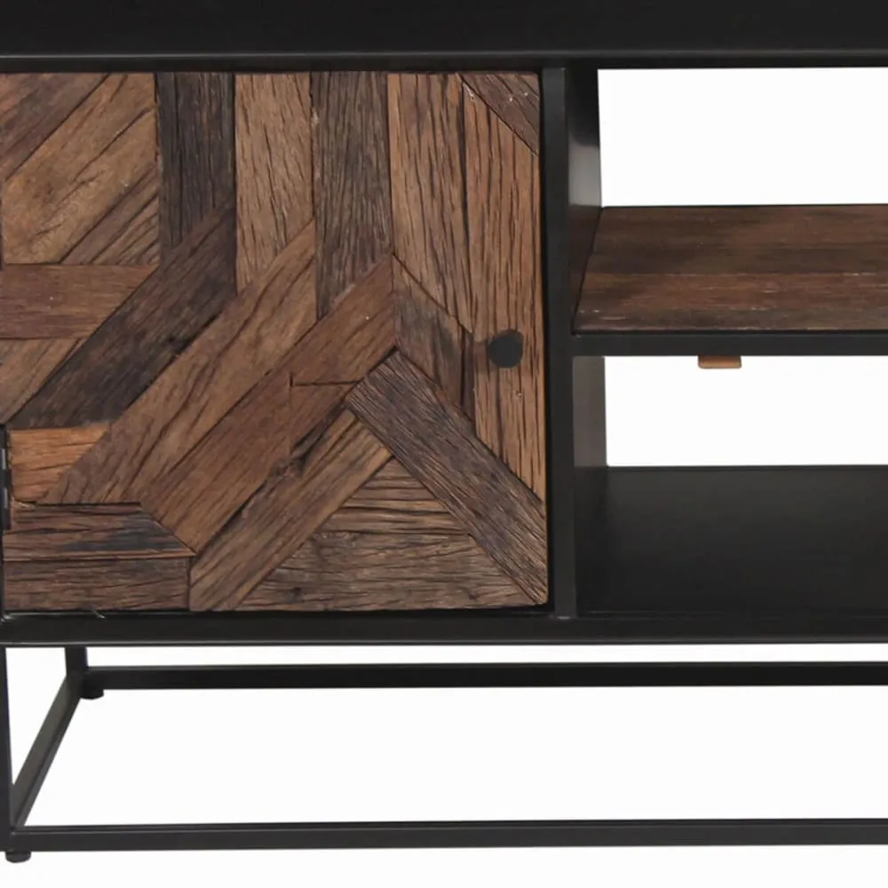 Illustration numéro 3 du produit Meuble  tv 2 portes 2 niches en métal noir et bois recyclé