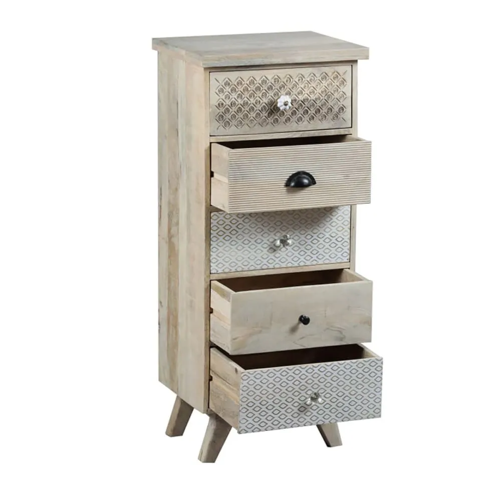 Illustration numéro 3 du produit Chiffonnier 5 tiroirs en manguier massif clair