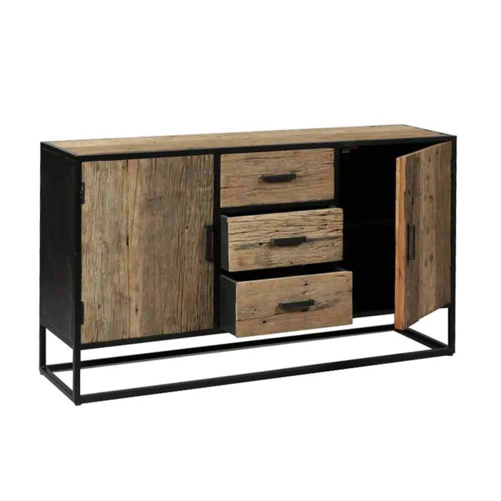 Illustration numéro 3 du produit Buffet 2 portes 3 tiroirs en teck recyclé et métal