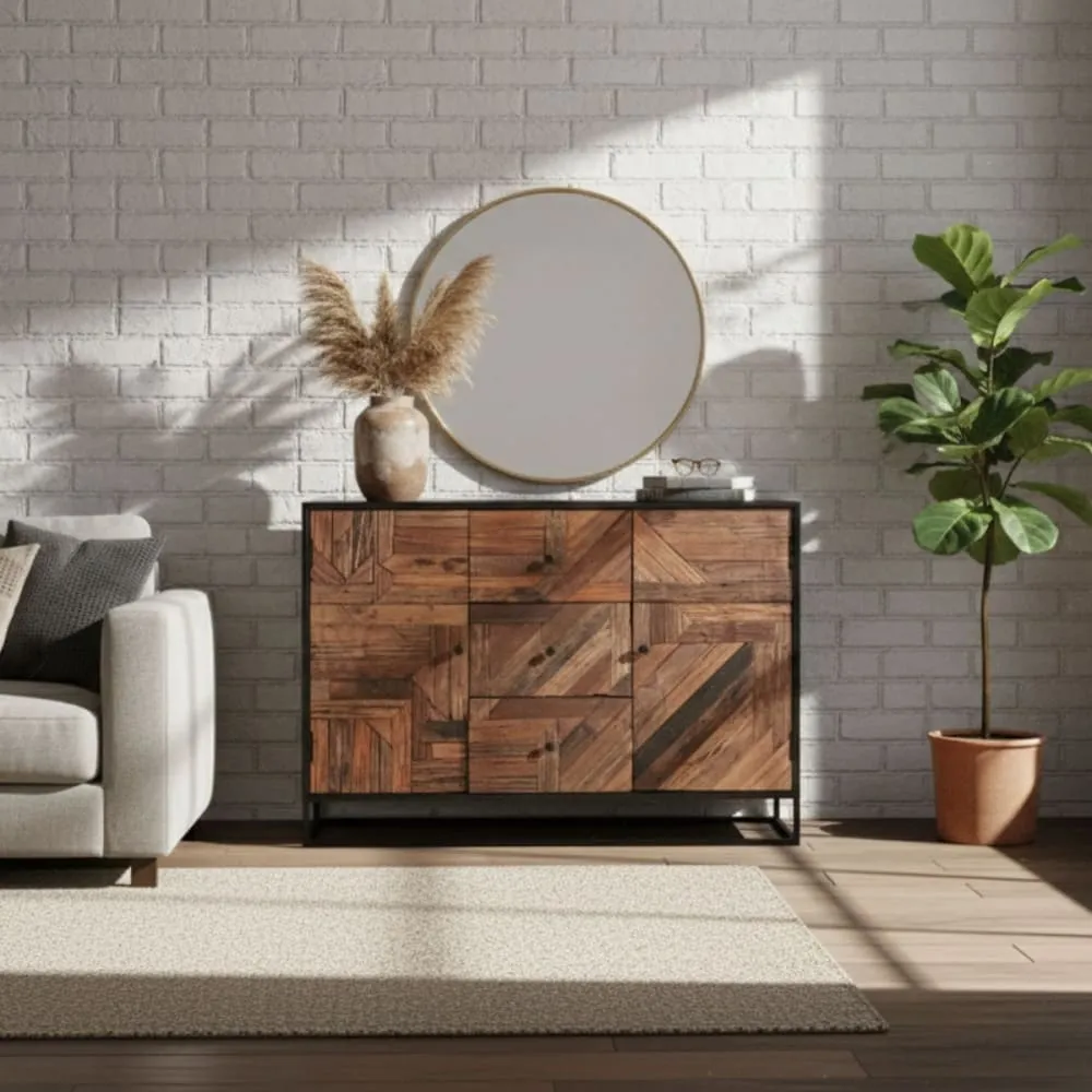 Illustration numéro 3 du produit Buffet 2 portes 3 tiroirs en métal noir et bois recyclé