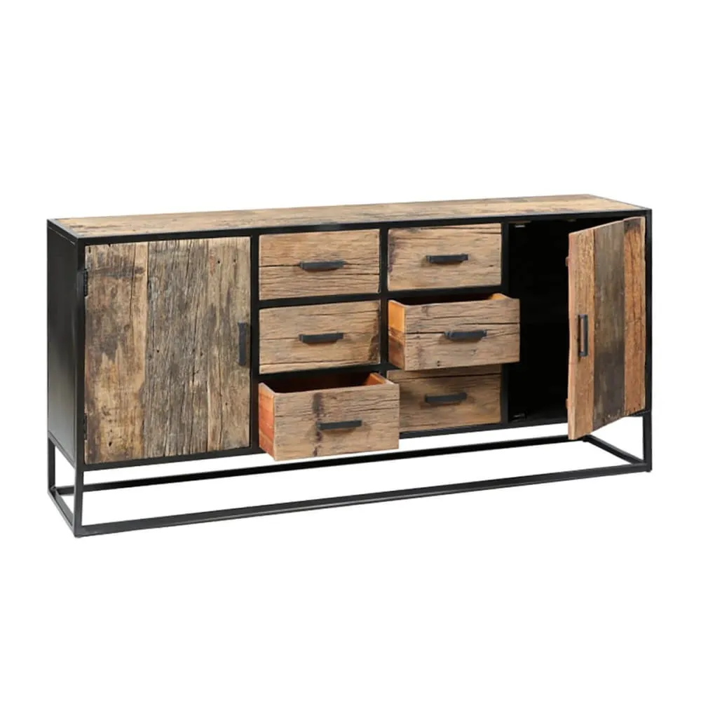 Illustration numéro 3 du produit Buffet 2 portes 6 tiroirs en teck recyclé et métal