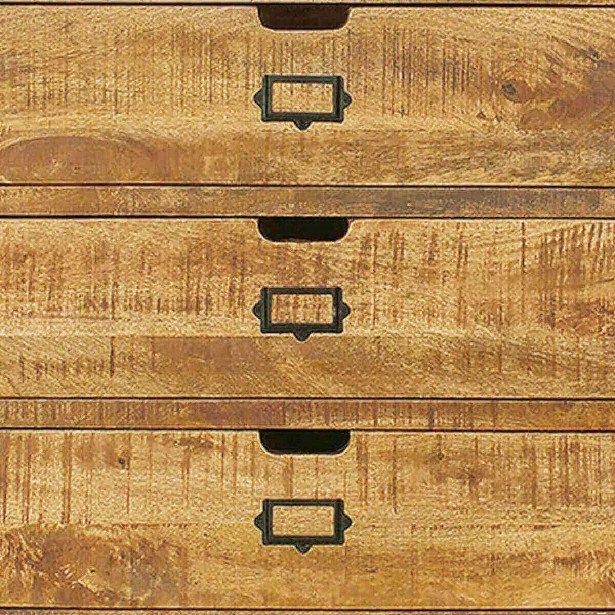 Illustration numéro 3 du produit Bahut en manguier 3 tiroirs et 2 portes coulissantes métal laqué noir