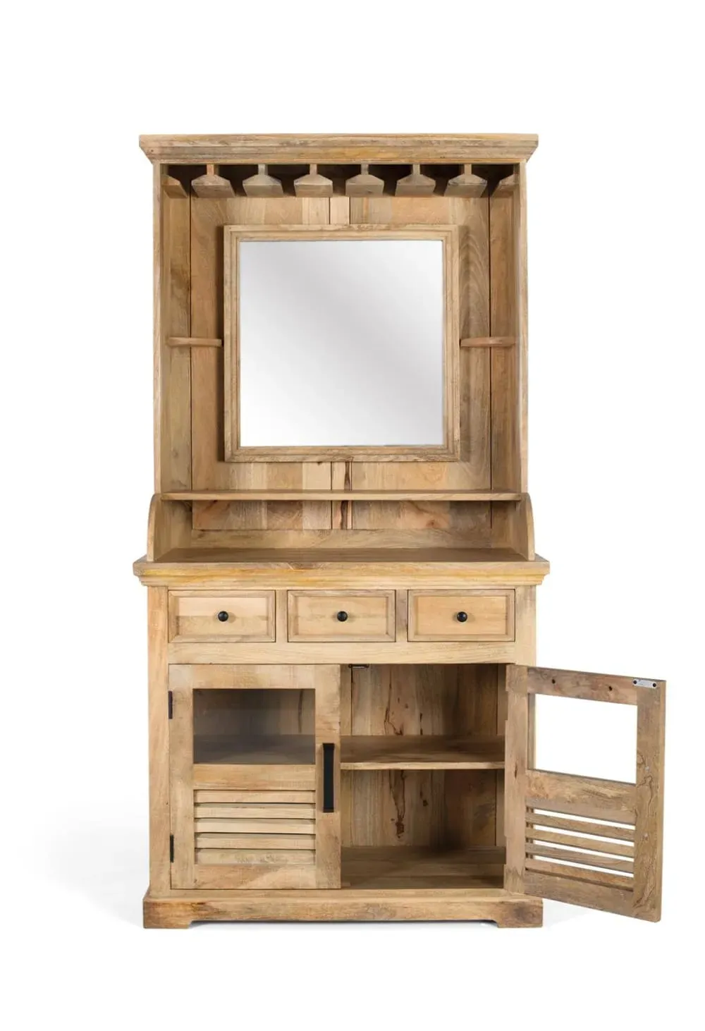 Illustration numéro 3 du produit Casier à vin en bois de manguier avec miroir central