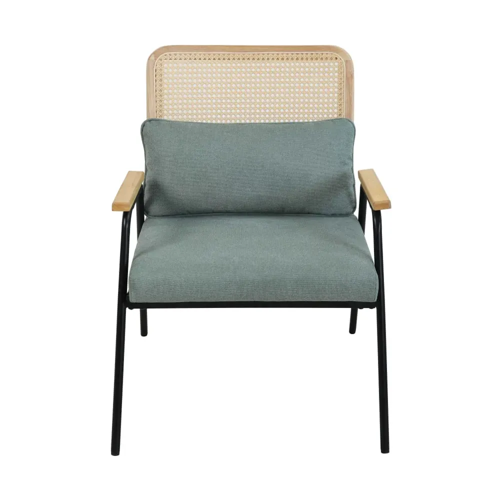 Illustration numéro 3 du produit Fauteuil relax en acier, rotin synthétique et tissu vert