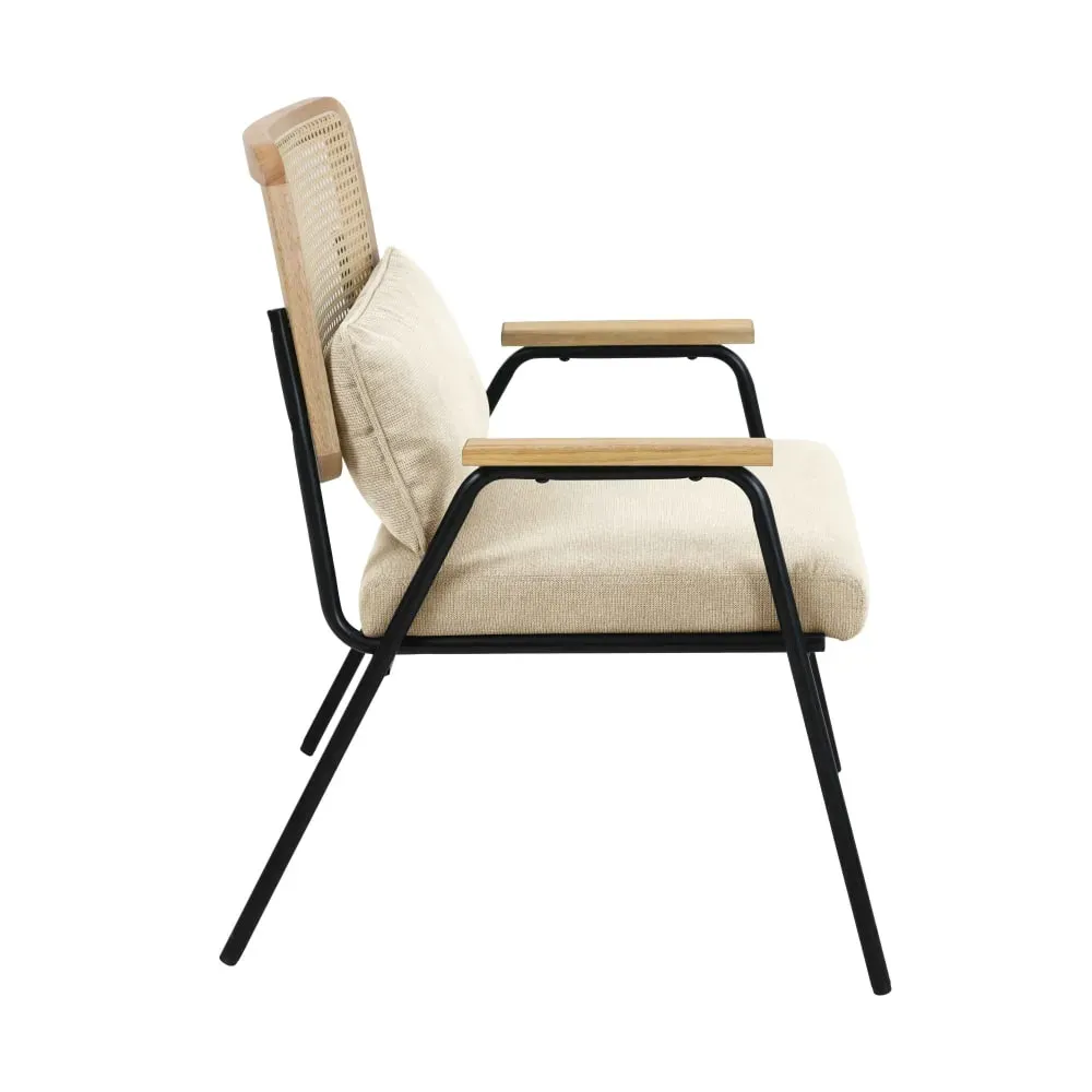 Illustration numéro 3 du produit Fauteuil relax en acier, rotin synthétique et tissu écru