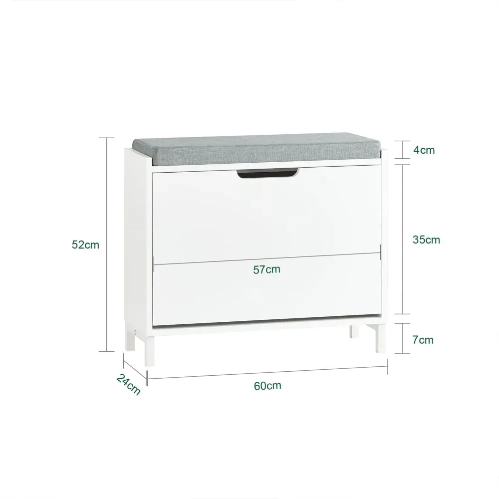 Illustration numéro 3 du produit Banc à chaussures effet bois blanc avec siège rembourré et 1 abattant