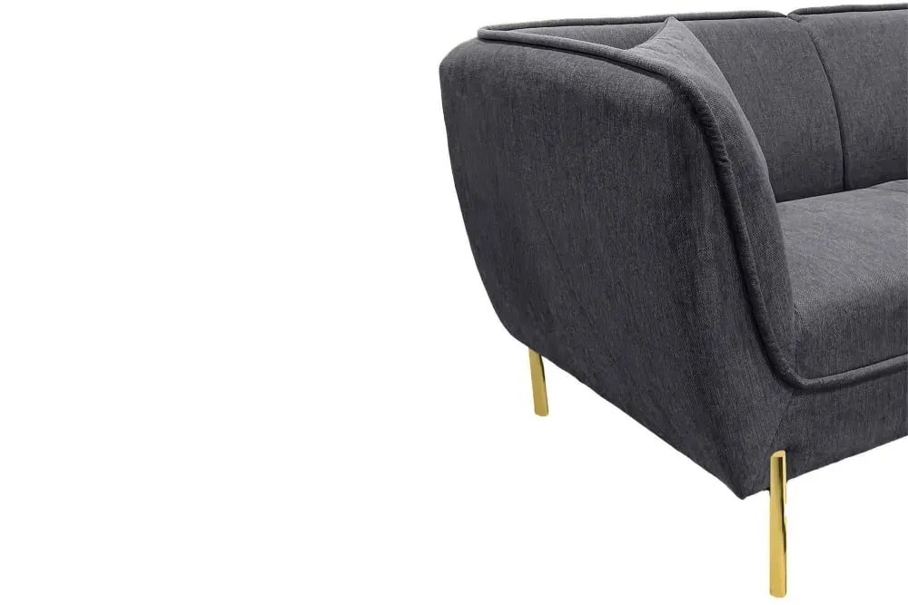 Illustration numéro 3 du produit Canapé droit 2 places tissu gris et piétement doré