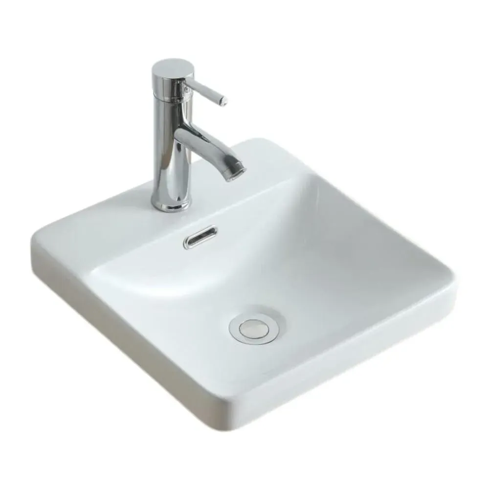 Illustration numéro 3 du produit Vasque semi encastrée carrée en céramique blanche 37cm