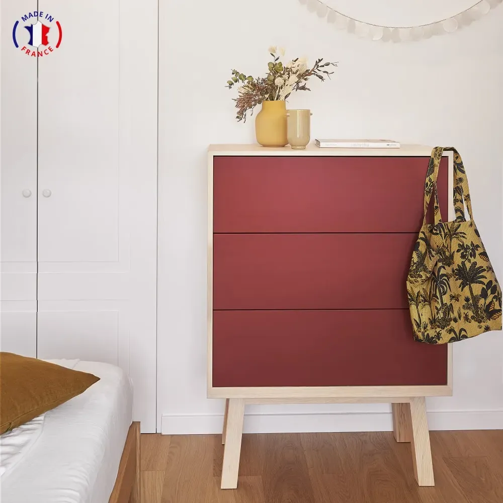 Illustration numéro 3 du produit Commode 3 tiroirs de 90 cm de large, en frêne