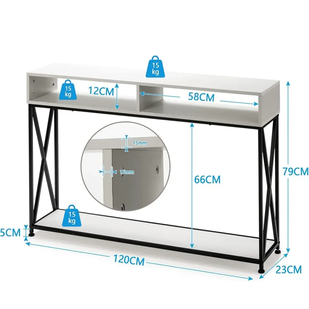Illustration numéro 3 du produit Table console blanche de style industriel 120x23x79 cm