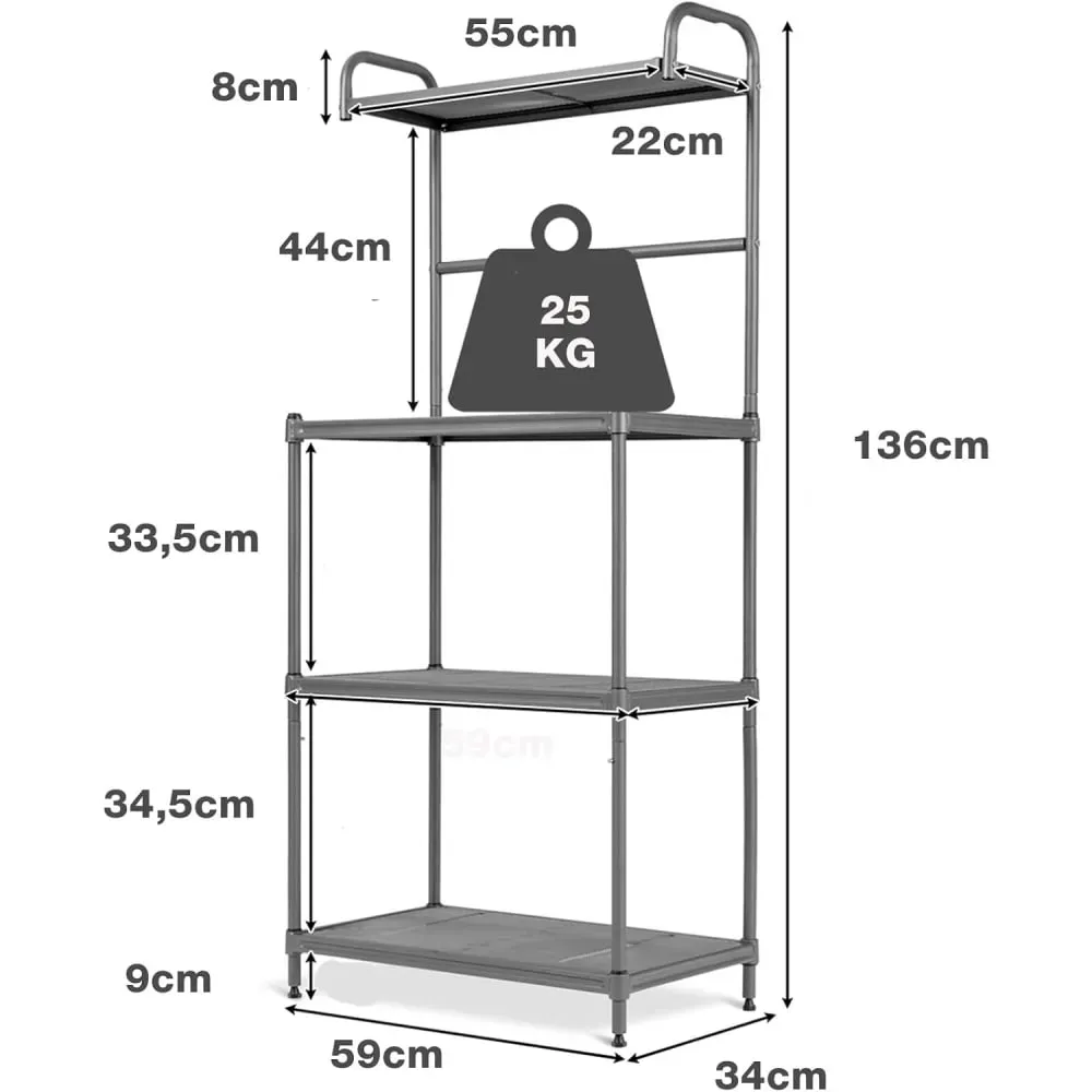 Illustration numéro 3 du produit Etagère de cuisine grise 34 x 59 x 136 cm