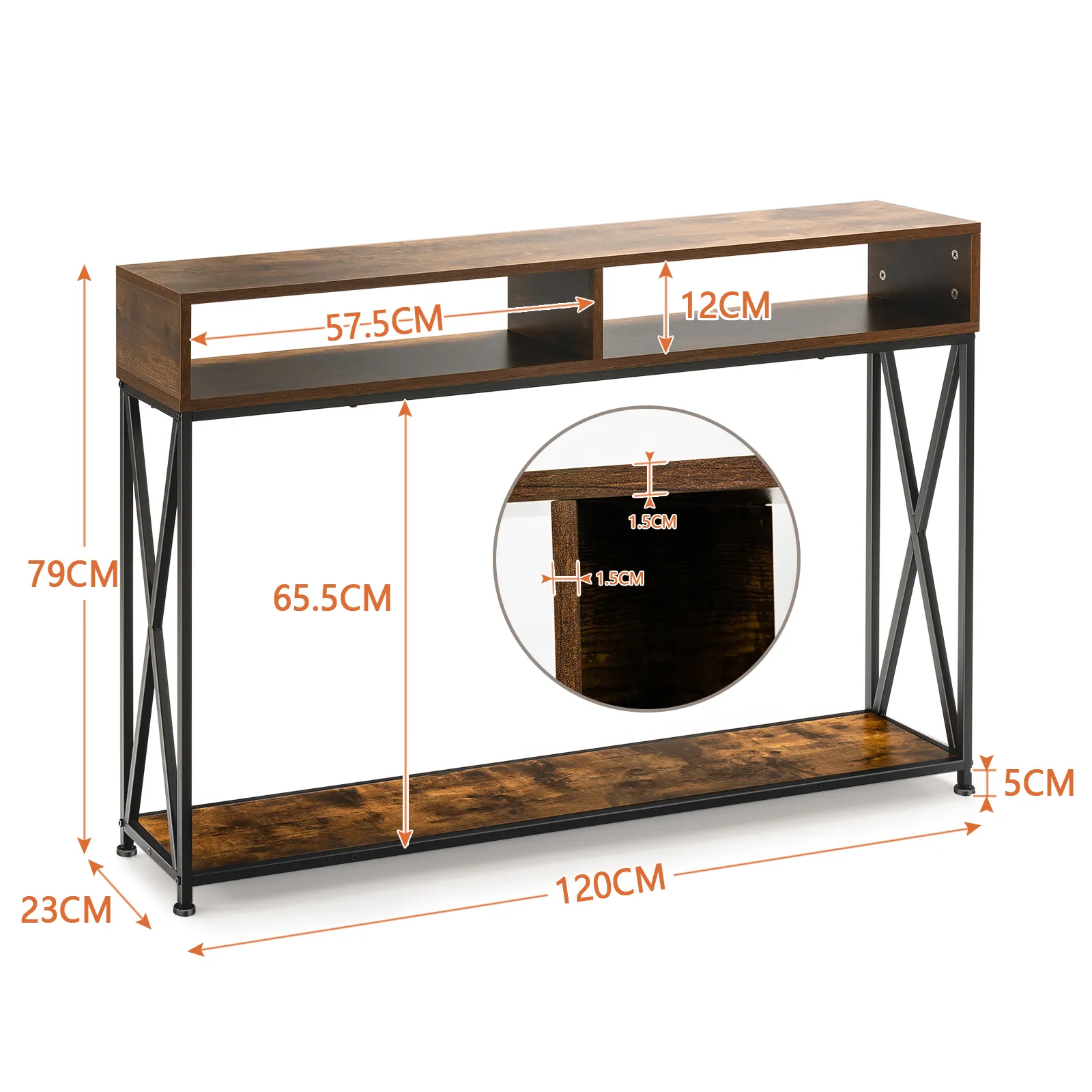 Illustration numéro 3 du produit Table console industrielle couleur café 120x23x79 cm