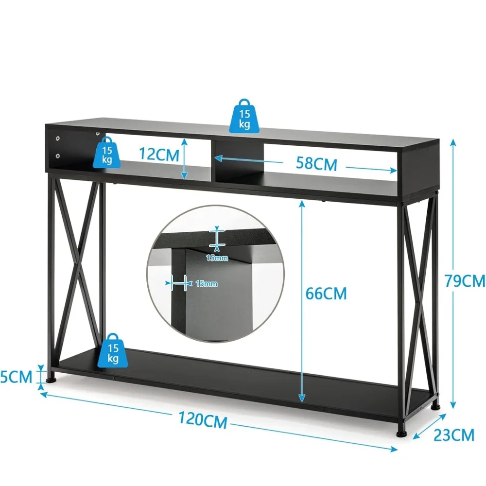 Illustration numéro 3 du produit Table console noire de style industriel 120x23x79 cm