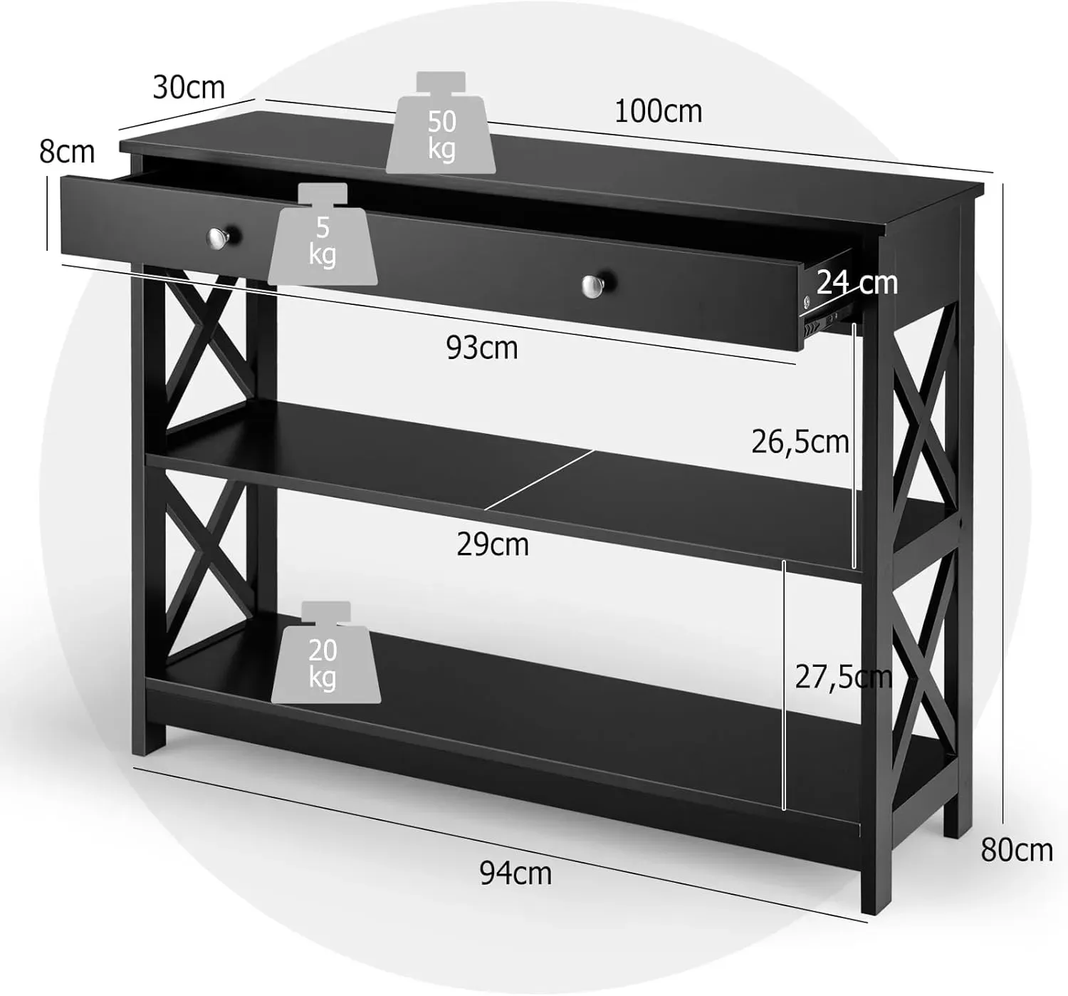 Illustration numéro 3 du produit Table console moderne triple noire