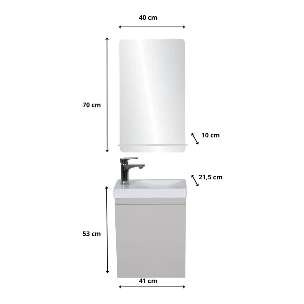 Illustration numéro 3 du produit Meuble lave-mains  + robinet chromé + miroir rectangulaire
