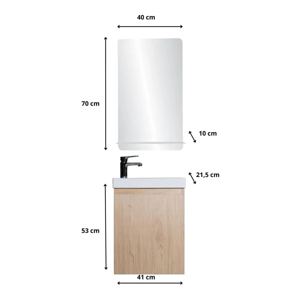 Illustration numéro 3 du produit Meuble lave-mains  + robinet chromé + miroir rectangulaire