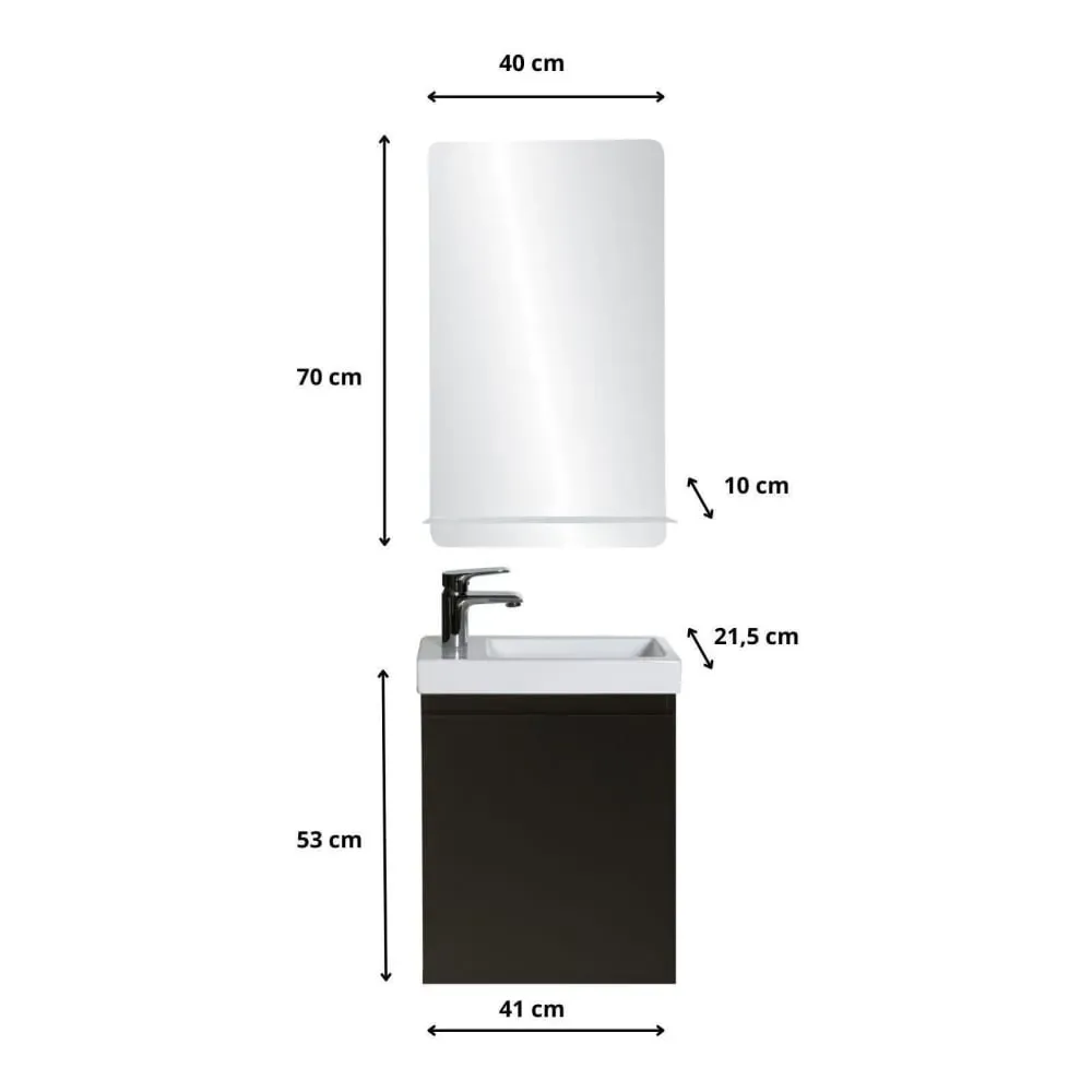 Illustration numéro 3 du produit Meuble lave-mains  + robinet chromé + miroir rectangulaire