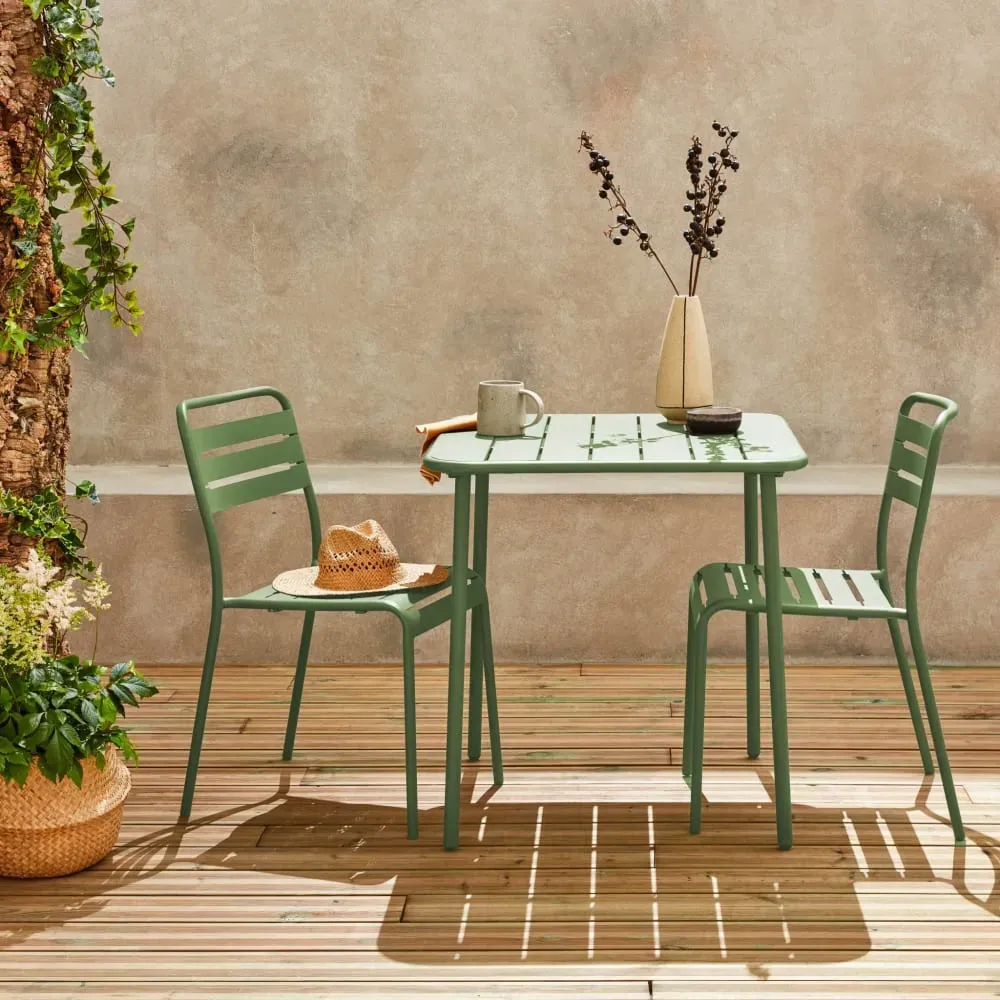 Illustration numéro 3 du produit Table de jardin métal 2 chaises vert