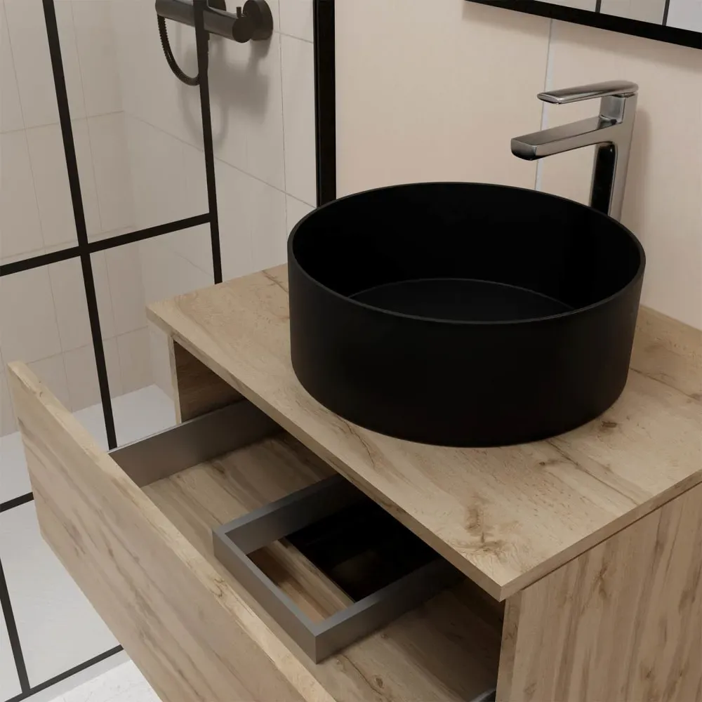 Illustration numéro 3 du produit Meuble de salle de bains effet bois marron - 80 cm