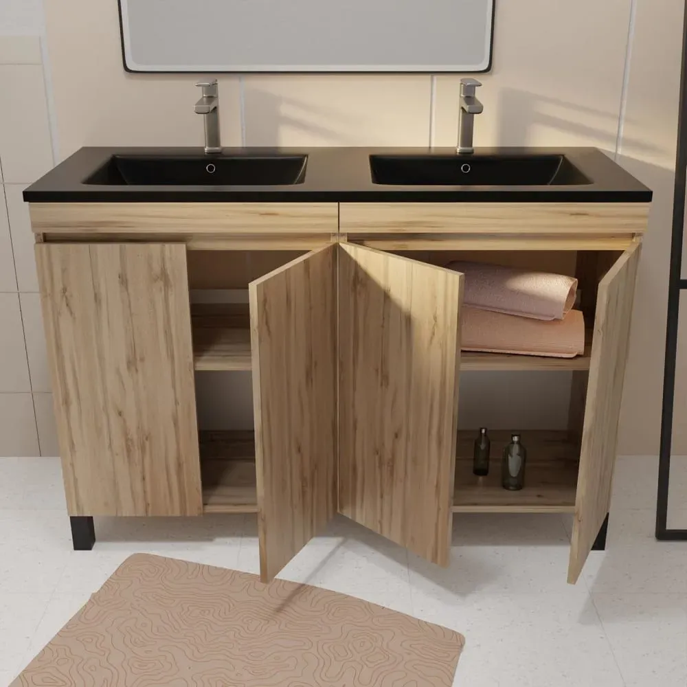 Illustration numéro 3 du produit Meuble de salle de bains effet bois marron - 120 cm