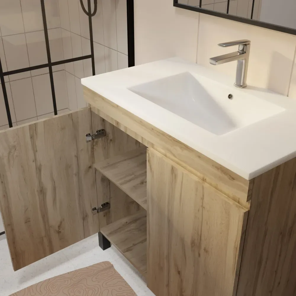 Illustration numéro 3 du produit Meuble de salle de bains effet bois marron